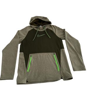 Nike Therma Fit Hoodie Men's Size Small Olive Green Sweatshirt Swoosh Mock Neck